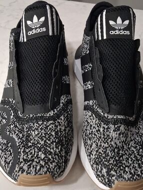 adidas Black & White Knit Slip-On Sneakers with Gum Outsole Accent